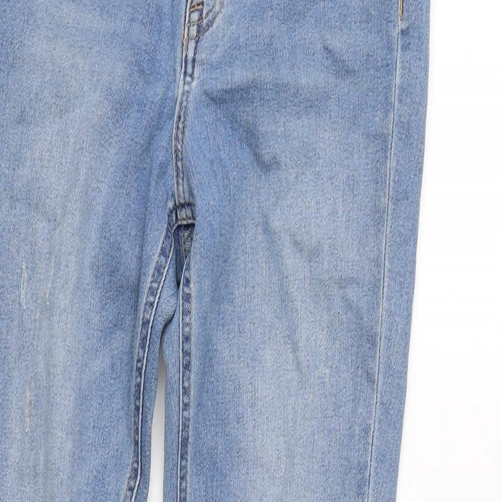 H&M Womens Blue Cotton Blend Tapered Jeans Size 8 L26 in Regular Zip - Distressed