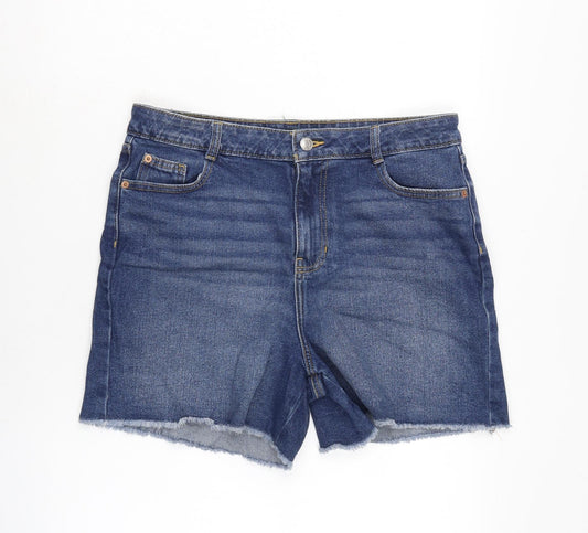 F&F Womens Blue Cotton Cut-Off Shorts Size 14 Regular Zip