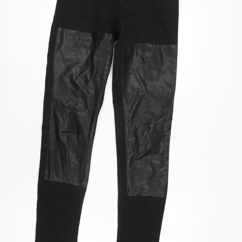 Denim & Co. Womens Black Cotton Capri Leggings Size 10 L33 in - Leather look detail to front.