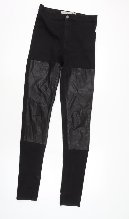 Denim & Co. Womens Black Cotton Capri Leggings Size 10 L33 in - Leather look detail to front.