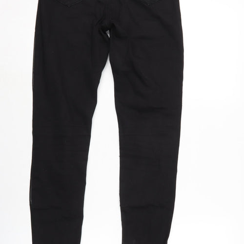 Denim & Co. Womens Black Cotton Capri Leggings Size 10 L33 in - Leather look detail to front.