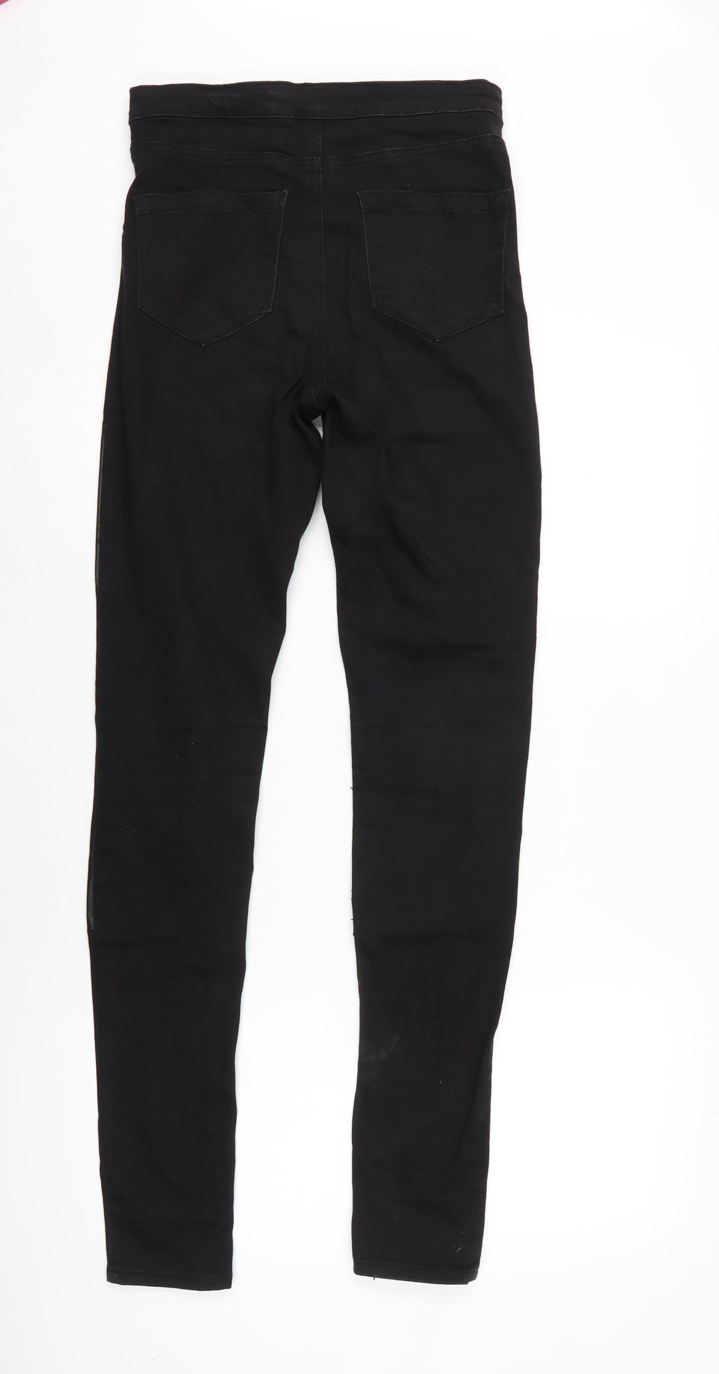 Denim & Co. Womens Black Cotton Capri Leggings Size 10 L33 in - Leather look detail to front.