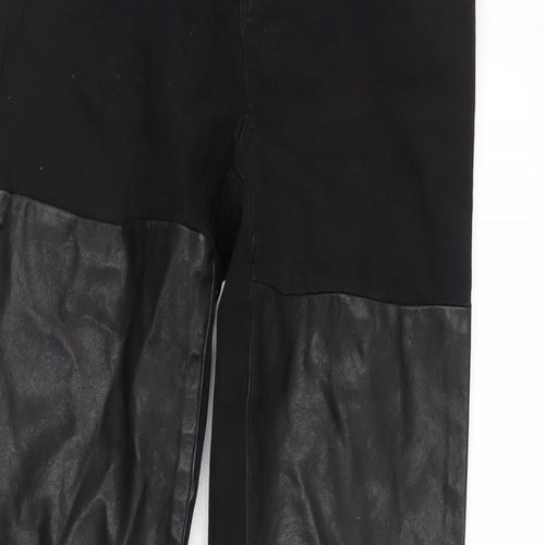 Denim & Co. Womens Black Cotton Capri Leggings Size 10 L33 in - Leather look detail to front.