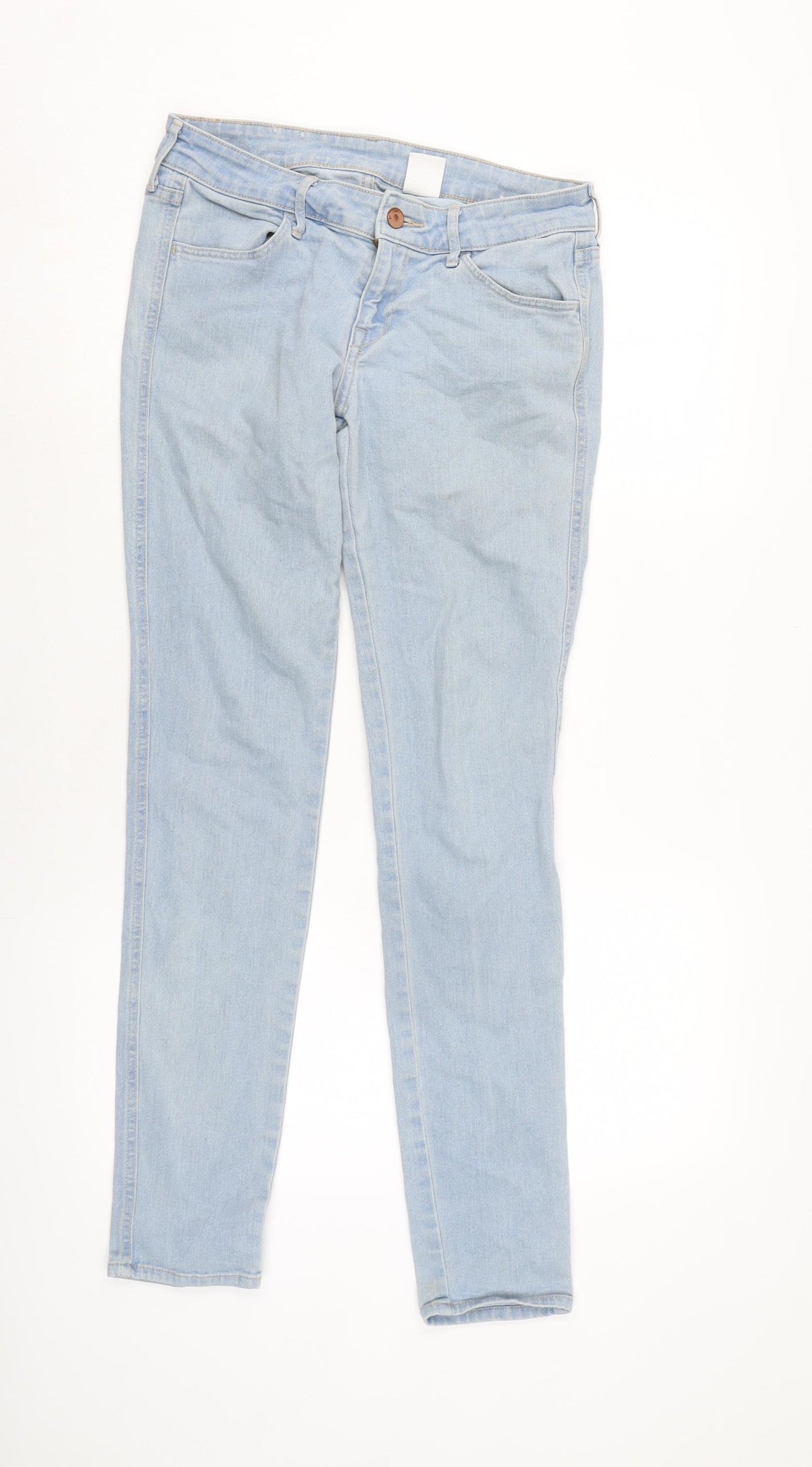 H&M Womens Blue Cotton Blend Tapered Jeans Size 8 L29 in Regular Zip