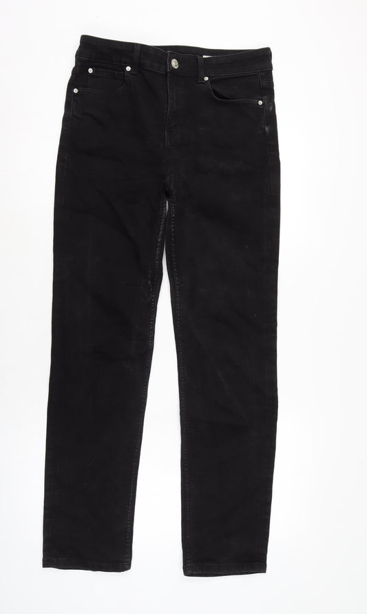 Marks and Spencer Womens Black Cotton Blend Straight Jeans Size 12 L29 in Regular Zip