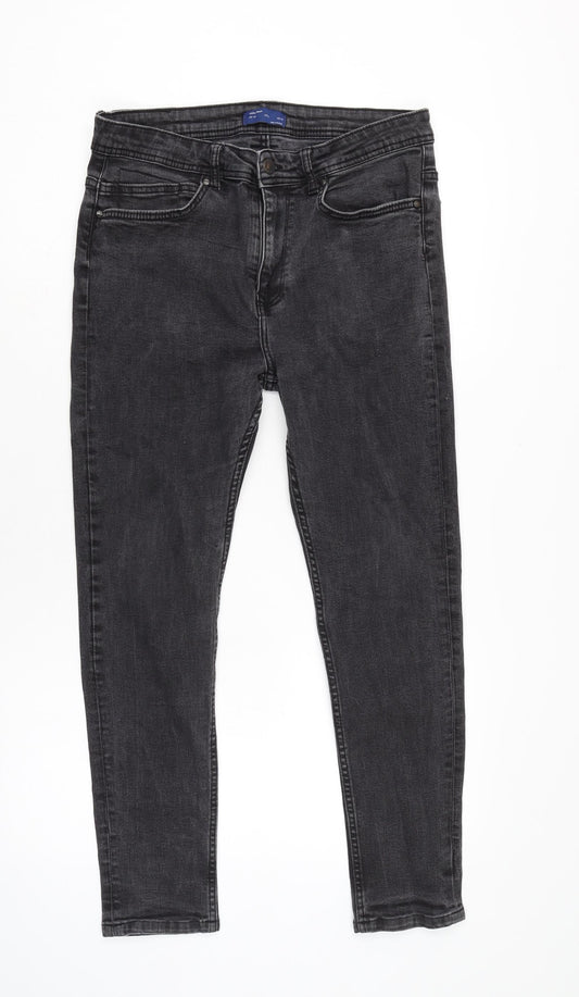 Zara Mens Grey Cotton Blend Tapered Jeans Size 32 in L26 in Regular Zip