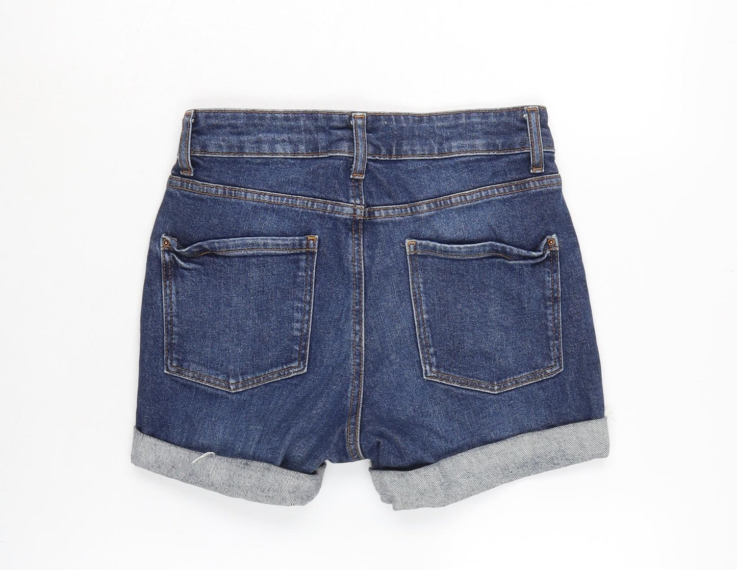 Dorothy Perkins Womens Blue Cotton Boyfriend Shorts Size 6 Regular Zip