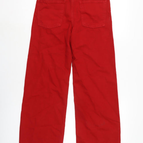 Zara Womens Red Cotton Wide-Leg Jeans Size 6 L26 in Regular Zip