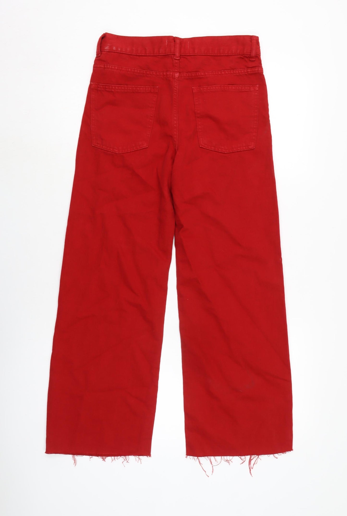 Zara Womens Red Cotton Wide-Leg Jeans Size 6 L26 in Regular Zip