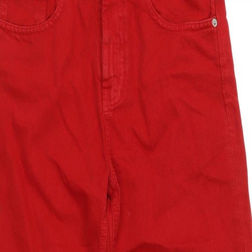 Zara Womens Red Cotton Wide-Leg Jeans Size 6 L26 in Regular Zip