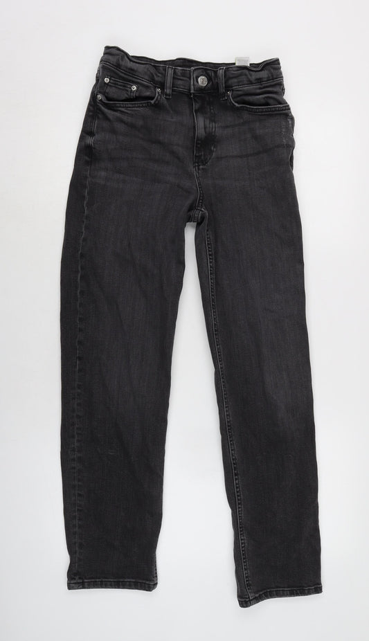 Marks and Spencer Womens Grey Cotton Blend Straight Jeans Size 8 L28 in Regular Zip