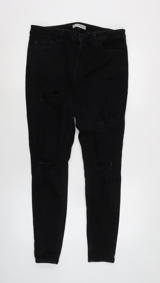 Denim & Co. Womens Black Cotton Blend Tapered Jeans Size 16 L28 in Regular Zip