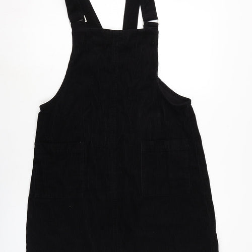 New Look Womens Black Cotton Pinafore/Dungaree Dress Size 14 Square Neck