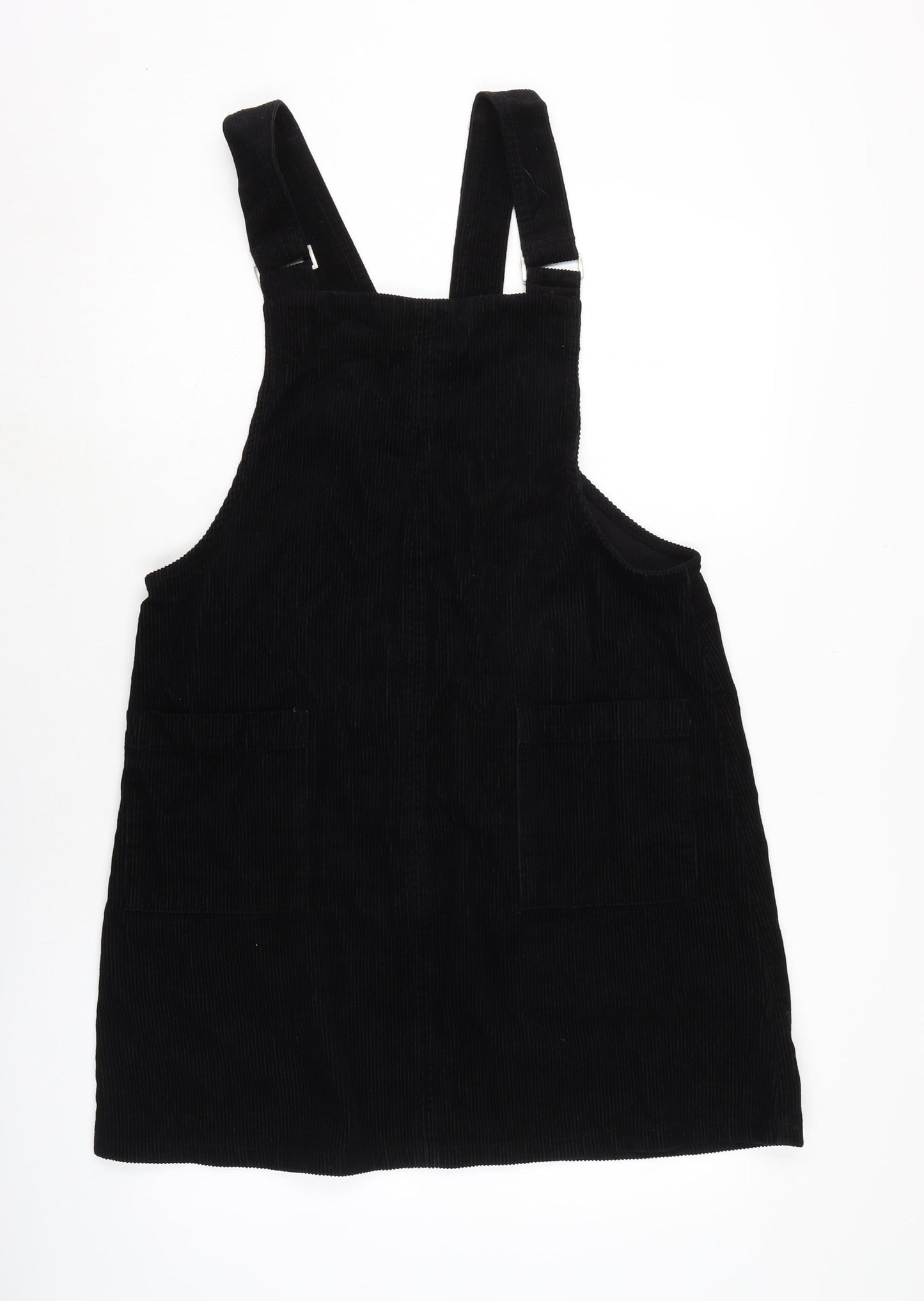 New Look Womens Black Cotton Pinafore/Dungaree Dress Size 14 Square Neck