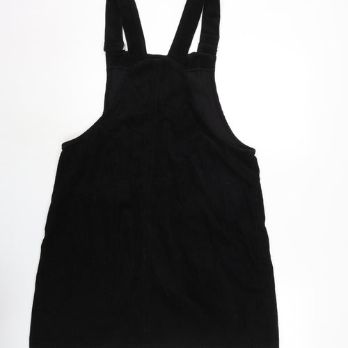 New Look Womens Black Cotton Pinafore/Dungaree Dress Size 14 Square Neck