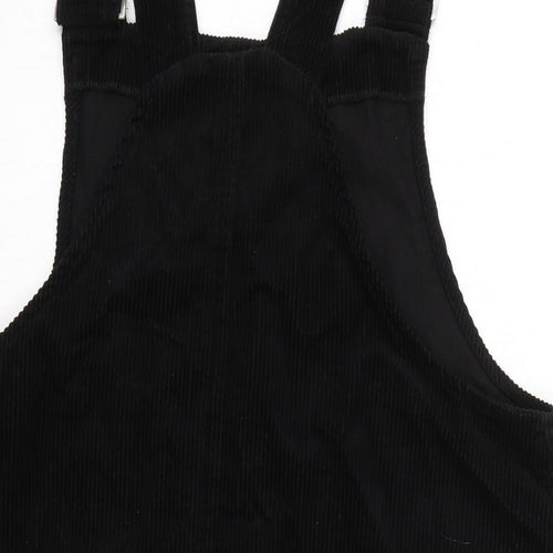 New Look Womens Black Cotton Pinafore/Dungaree Dress Size 14 Square Neck