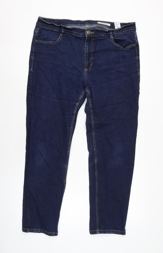 Marks and Spencer Womens Blue Cotton Blend Straight Jeans Size 16 L26.5 in Regular Zip