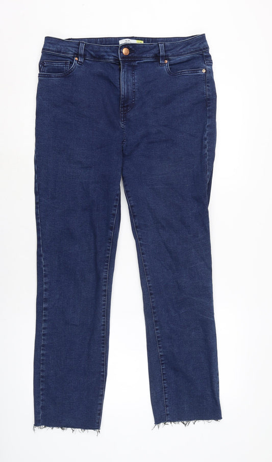 NEXT Womens Blue Cotton Blend Straight Jeans Size 14 L28 in Regular Zip - Raw Hem