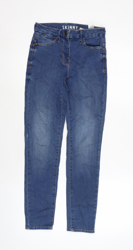 Marks and Spencer Womens Blue Cotton Blend Skinny Jeans Size 6 L26 in Regular Zip