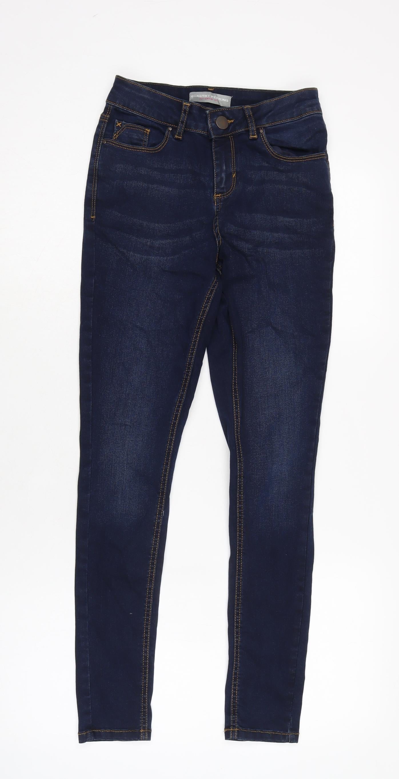 Dorothy Perkins Womens Blue Cotton Blend Tapered Jeans Size 8 L27 in Regular Zip