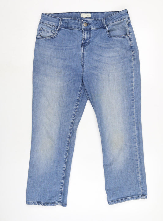 Monsoon Womens Blue Cotton Blend Cropped Jeans Size 14 L22.5 in Regular Zip