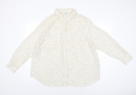 Boden Womens Ivory Polka Dot Silk Basic Button-Up Size 22 Collared