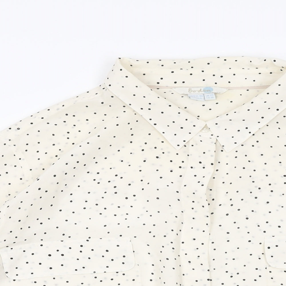 Boden Womens Ivory Polka Dot Silk Basic Button-Up Size 22 Collared