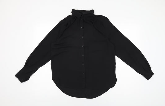 H&M Womens Black Polyester Basic Button-Up Size 6 Collared