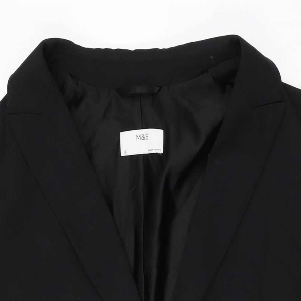 Marks and Spencer Womens Black Wool Basic Button-Up Size 18 Collared