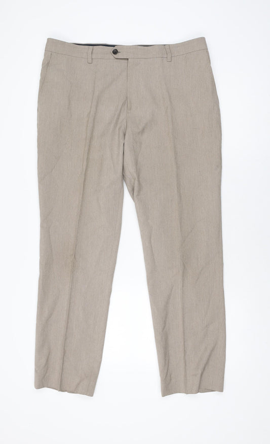 NEXT Mens Beige Polyester Trousers Size 36 in L29 in Regular Zip