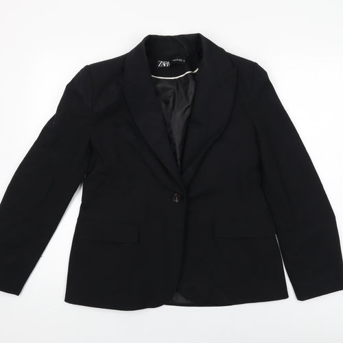 Zara Womens Black Polyester Jacket Blazer Size 14