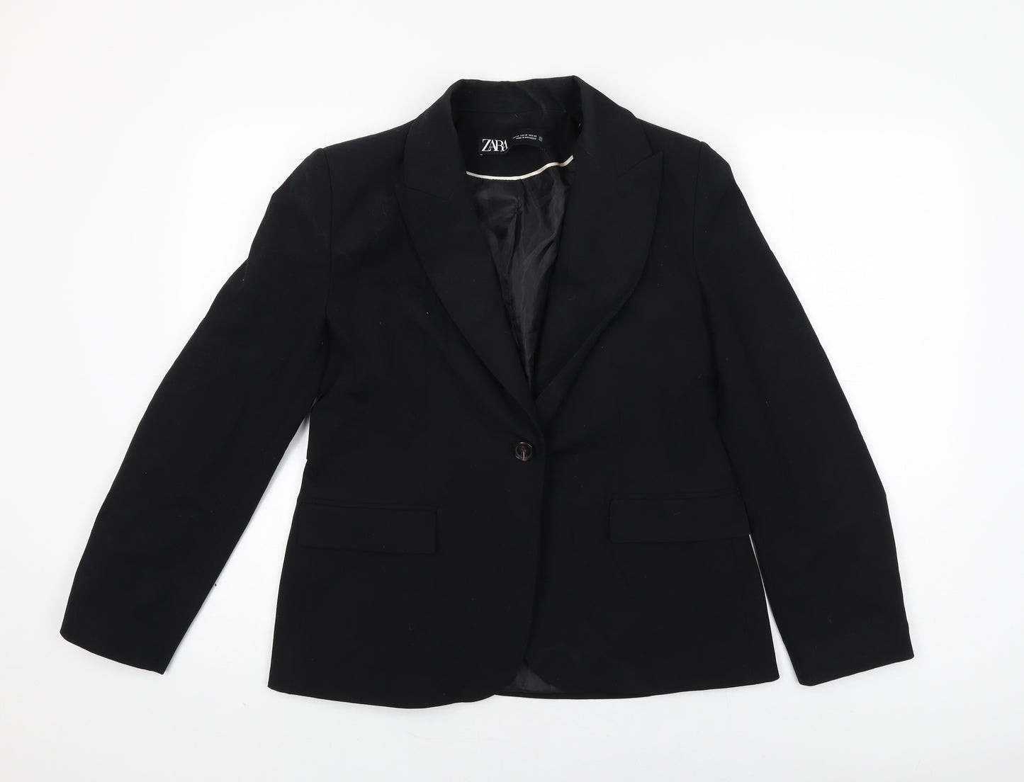 Zara Womens Black Polyester Jacket Blazer Size 14