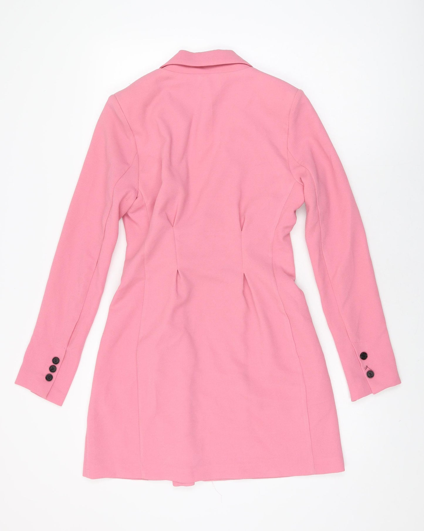 Bershka Womens Pink Polyester Jacket Dress Size S V-Neck Button