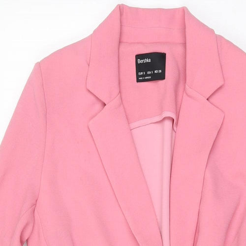 Bershka Womens Pink Polyester Jacket Dress Size S V-Neck Button