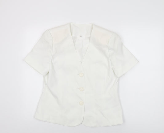 EWM Womens White Polyester Basic Button-Up Size 12 V-Neck