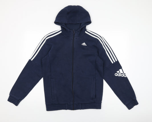 adidas Mens Blue Cotton Full Zip Hoodie Size S