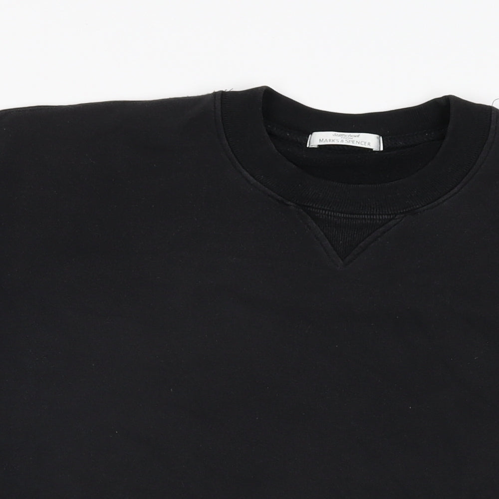 Marks and Spencer Mens Black Cotton T-Shirt Size M Round Neck