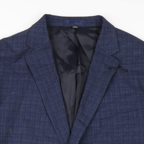 Marks and Spencer Mens Blue Plaid Polyester Jacket Blazer Size 48 Regular