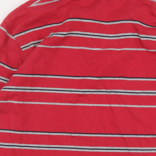 Charles Tyrwhitt Mens Red Striped Cotton Polo Size M Collared Button