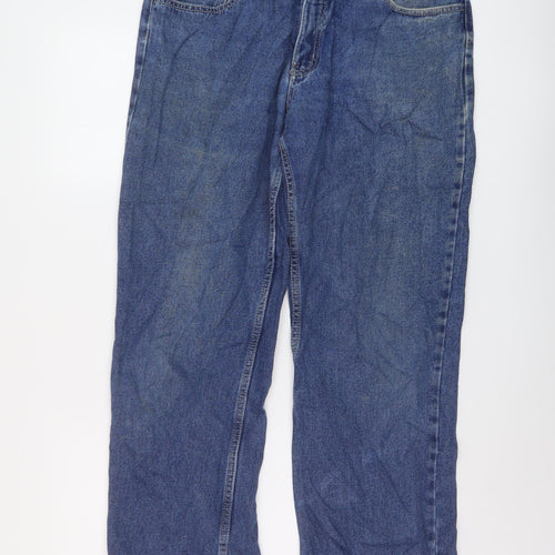 F&F Mens Blue Cotton Straight Jeans Size 36 in L32 in Regular Button