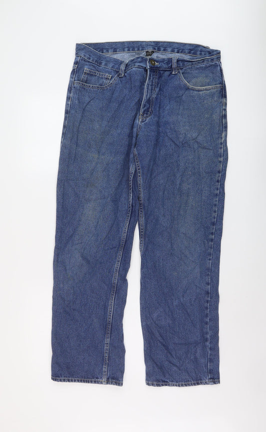 F&F Mens Blue Cotton Straight Jeans Size 36 in L32 in Regular Button