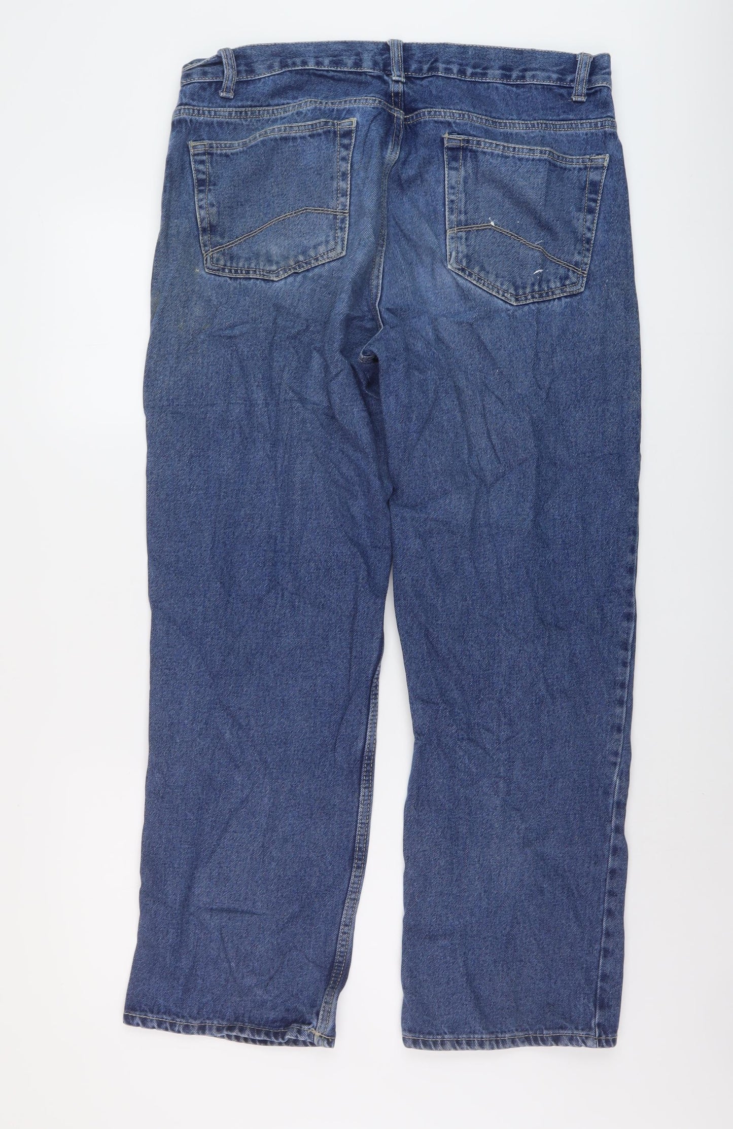 F&F Mens Blue Cotton Straight Jeans Size 36 in L32 in Regular Button