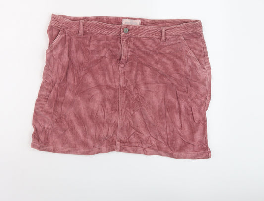 Fat Face Womens Pink Cotton Mini Skirt Size 16 Button