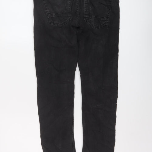 Zara Mens Black Cotton Straight Jeans Size 30 in L30 in Regular Button