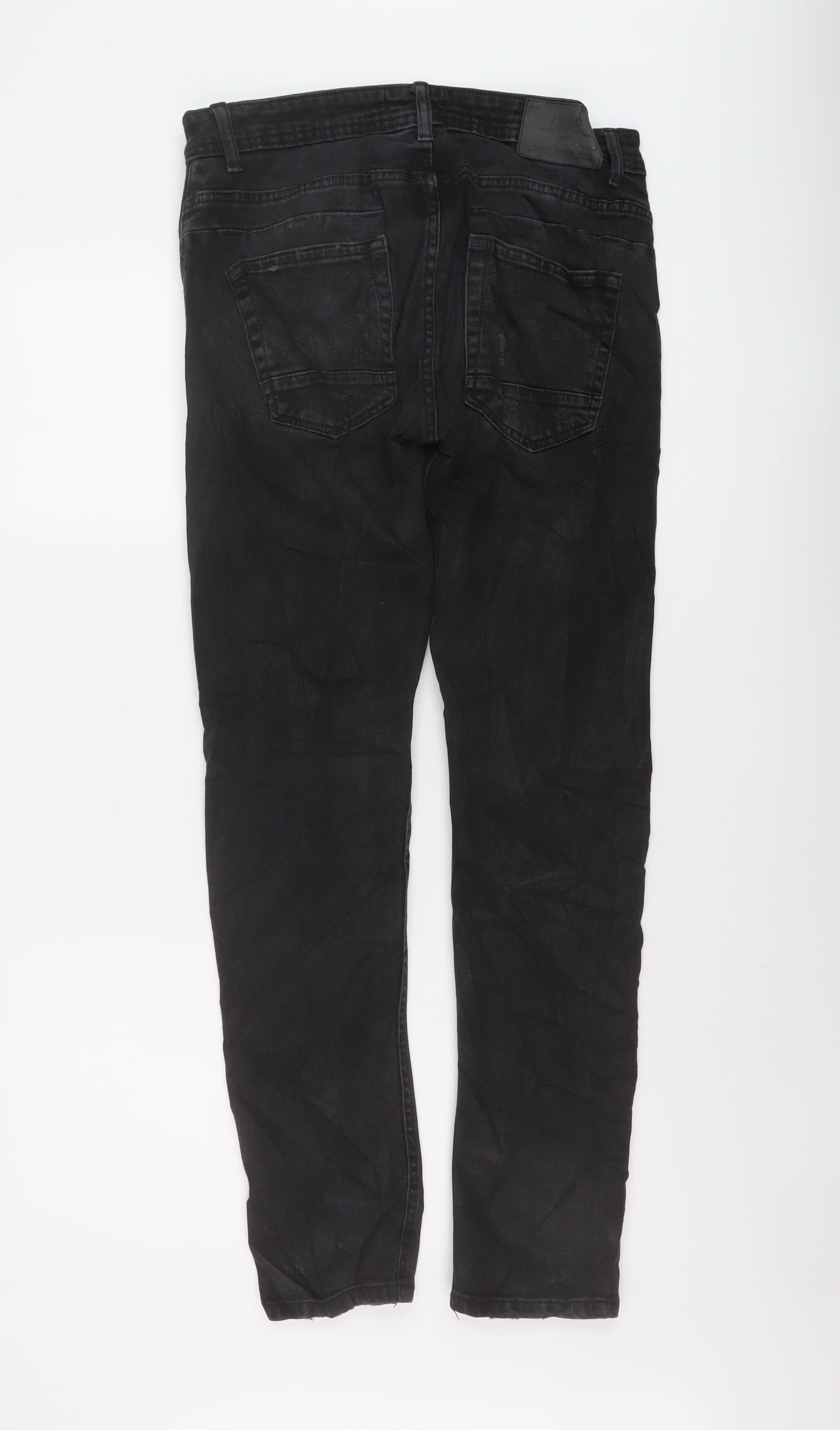 Zara Mens Black Cotton Straight Jeans Size 30 in L30 in Regular Button