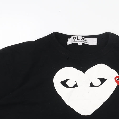 Comme Des Garcons Mens Black Cotton T-Shirt Size L Crew Neck - Heart Print Applique