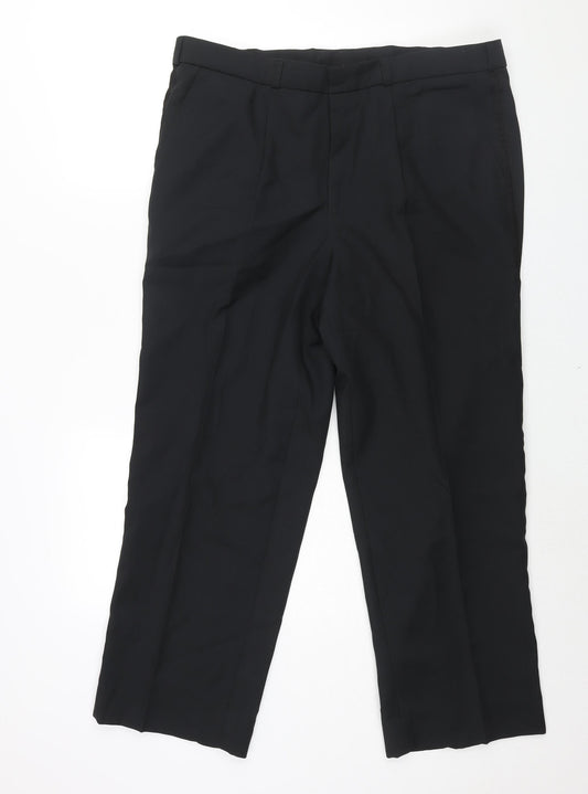 Shanghai Mens Black Polyester Dress Pants Trousers Size 38 in L27 in Regular Zip - Taped Side Detail