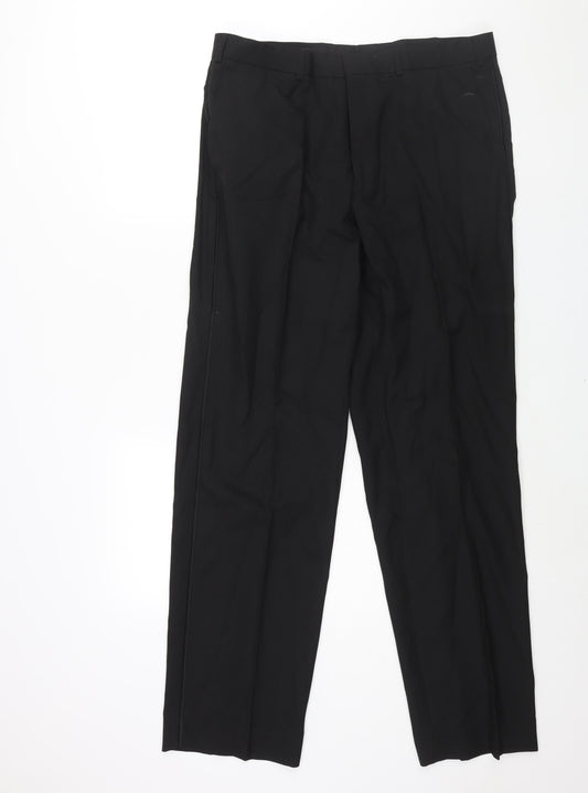 Marks and Mens Black Polyester Dress Pants Trousers Size 36 in L33 in Regular Zip - Piped Sides