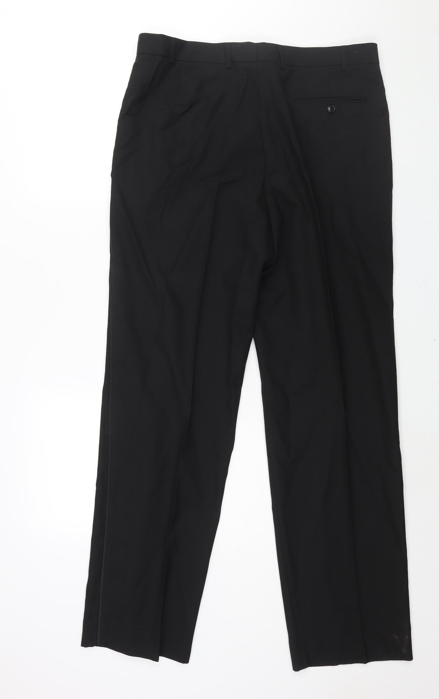 Marks and Mens Black Polyester Dress Pants Trousers Size 36 in L33 in Regular Zip - Piped Sides