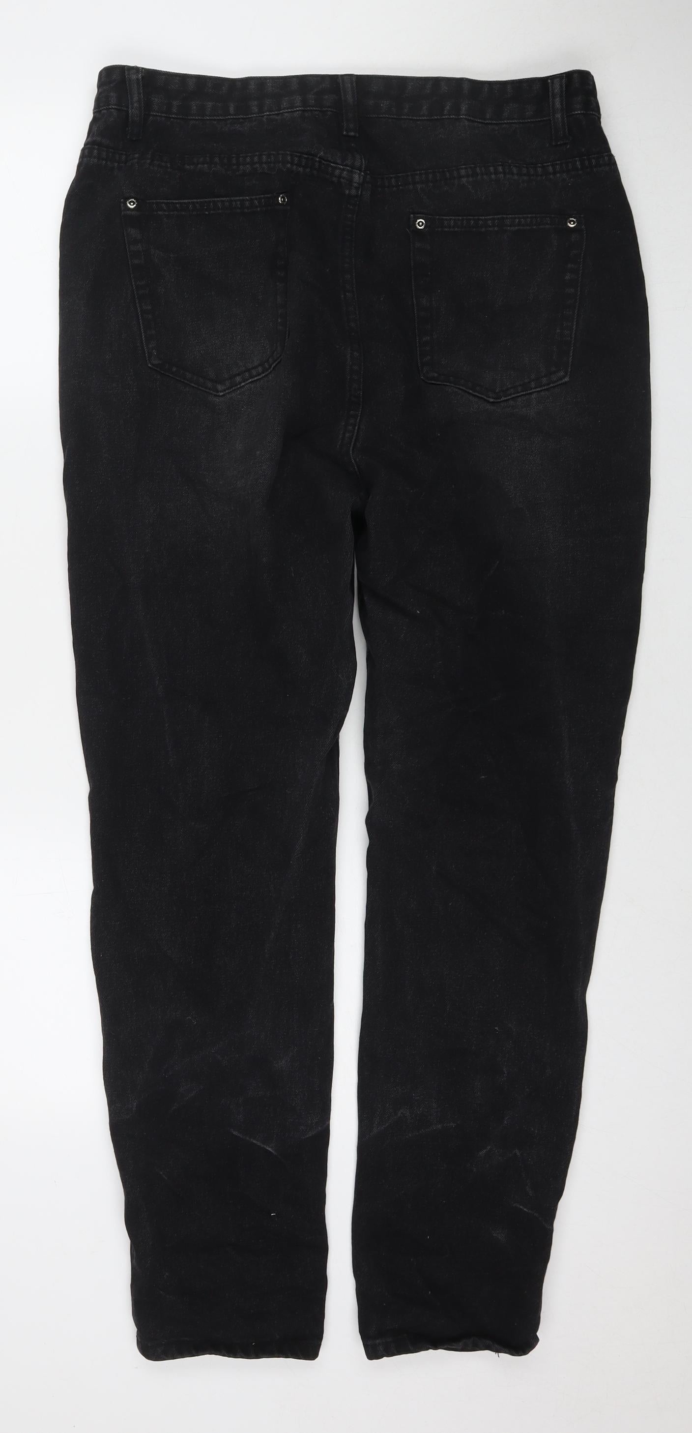 PRETTYLITTLETHING Womens Black Cotton Mom Jeans Size 14 L30 in Regular Zip